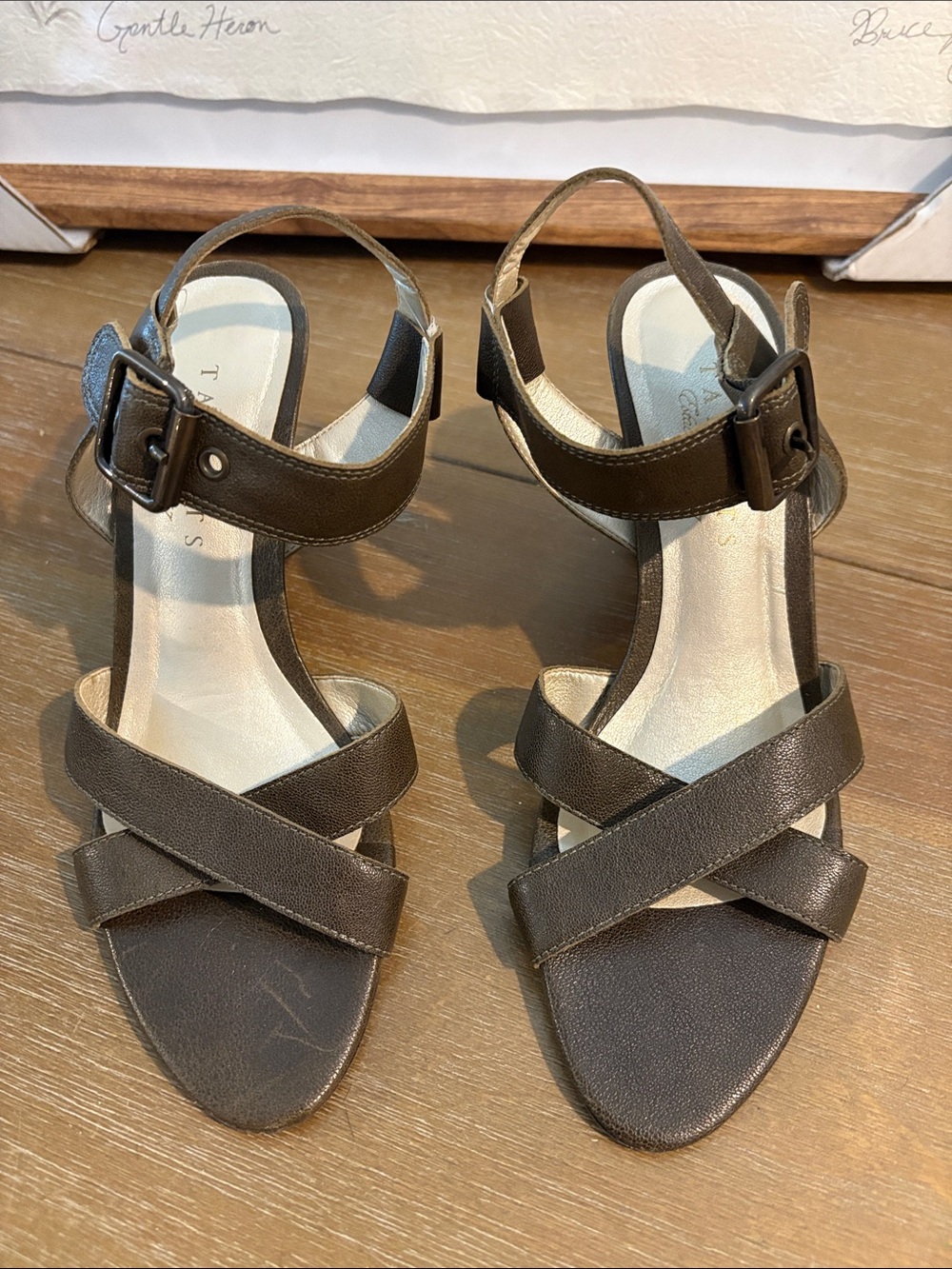 Talbots Green Leather Crisscross Ankle-Strap Heels